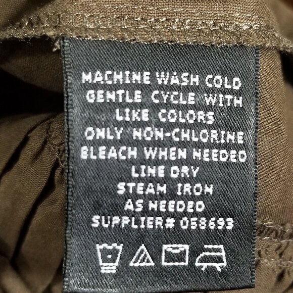 W Work Weekend M Mandarin Collar Embellished Shirt Ruched Panels Ribbon Trim Brn - Picture 8 of 8